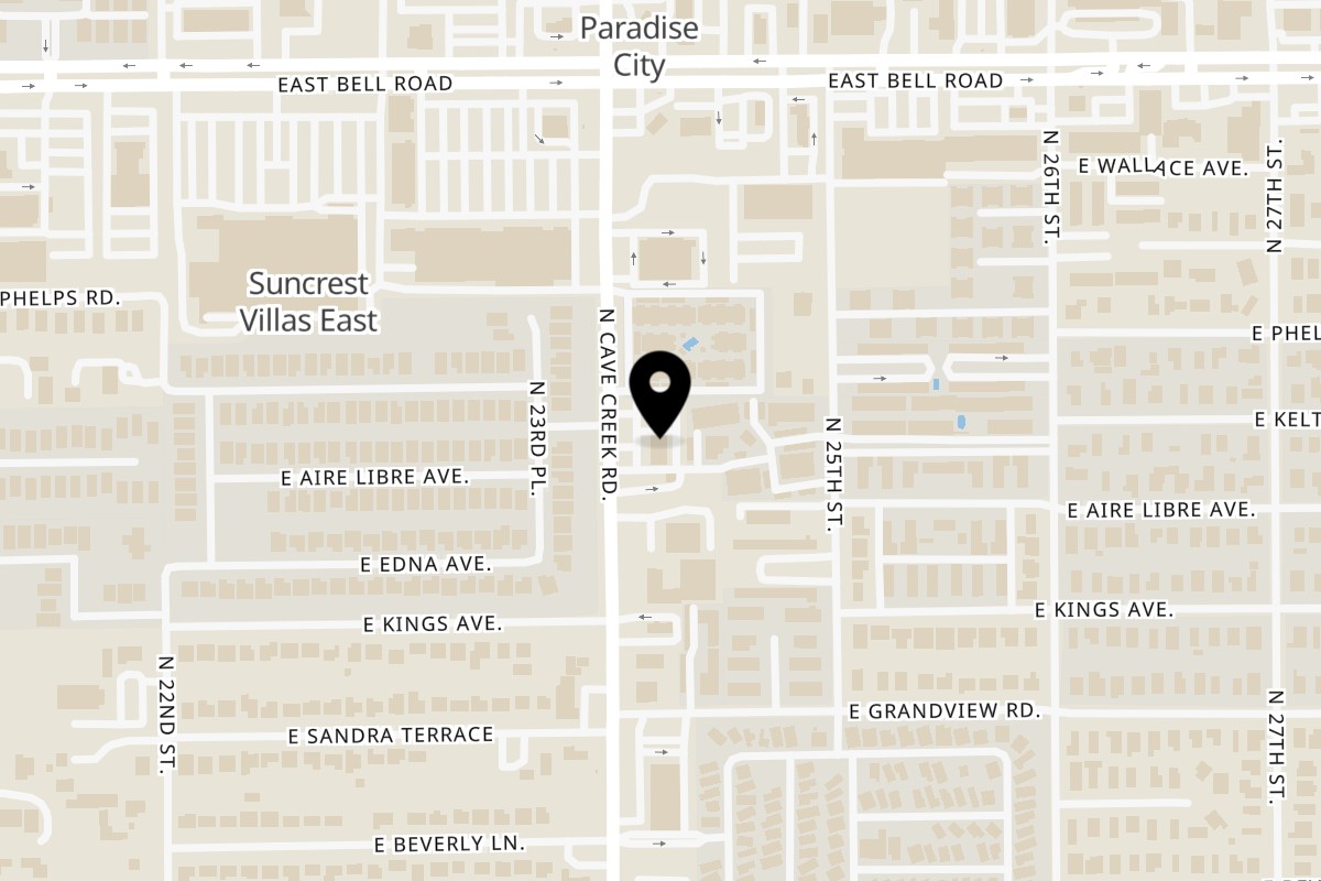 Map showing the location of Pueblo Viejo on 16615 N Cave Creek Rd in Phoenix